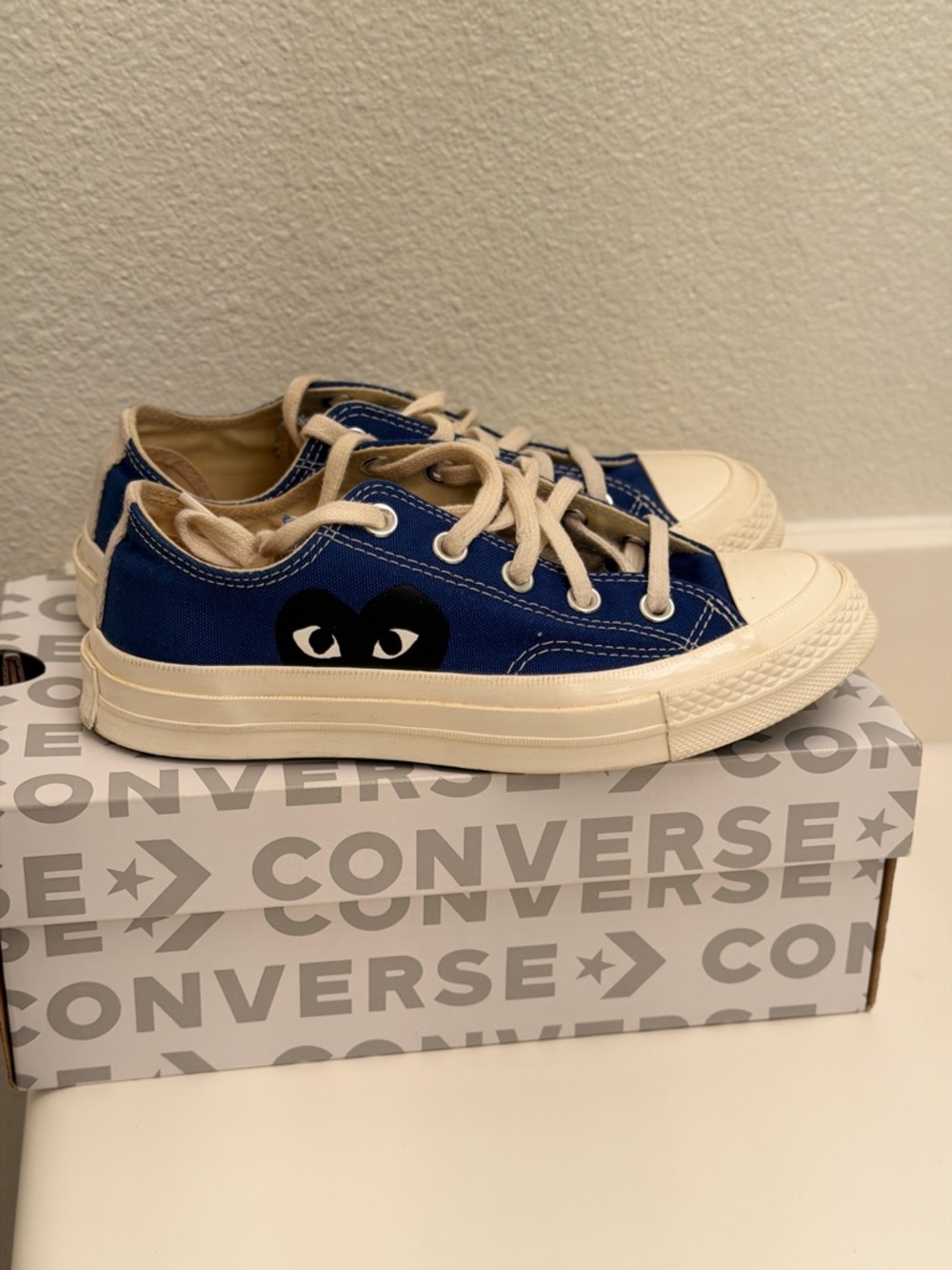 Converse X Comme des Garcons PLAY Navy Blue Low-Top Sneakers with Black Heart